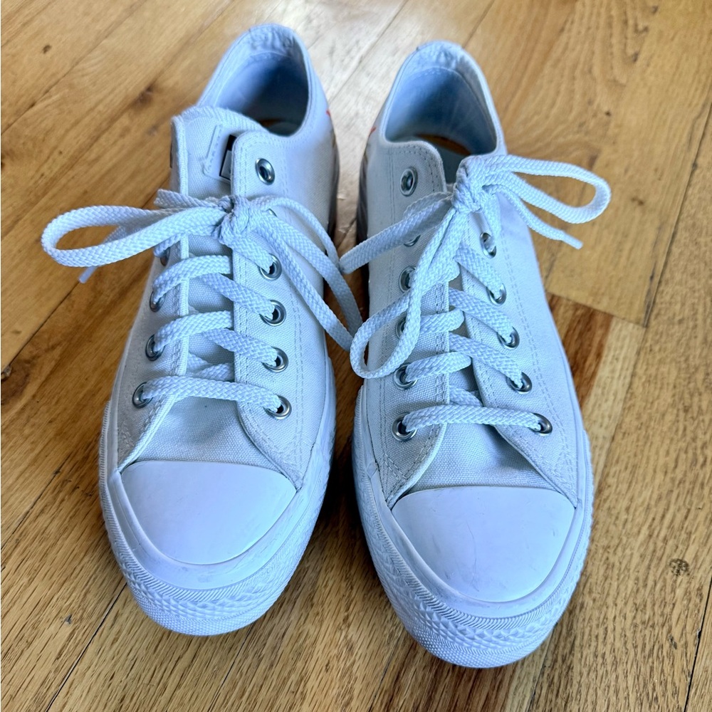 Converse White Low-Top Platform Canvas Sneakers with Sun and Rainbow Embroidery - Picture 2 of 8